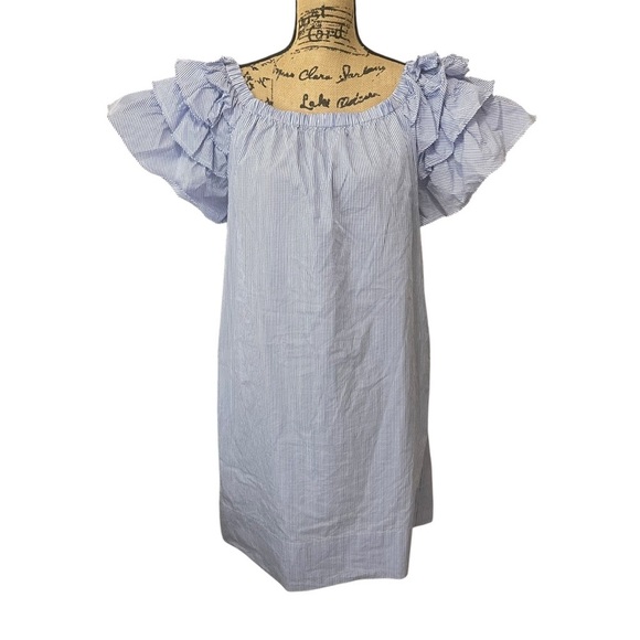 Sara Campbell Off The Shoulder Gingham Ruffle Shift Dress Blue White Size Medium - Picture 1 of 10